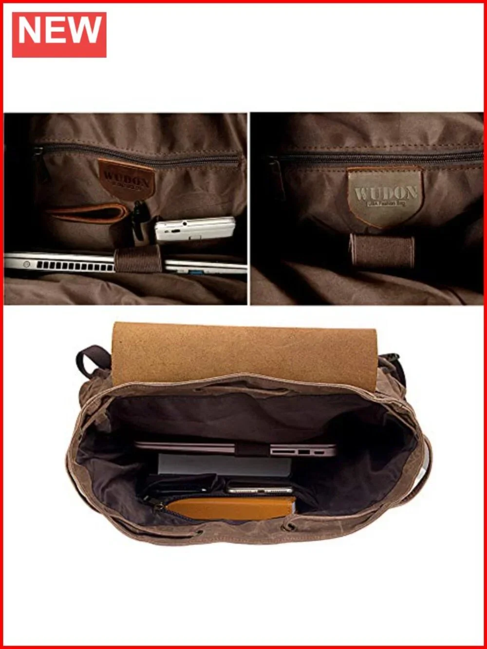 Leather Waxed Canvas Backpack Rucksack Travel Daypack